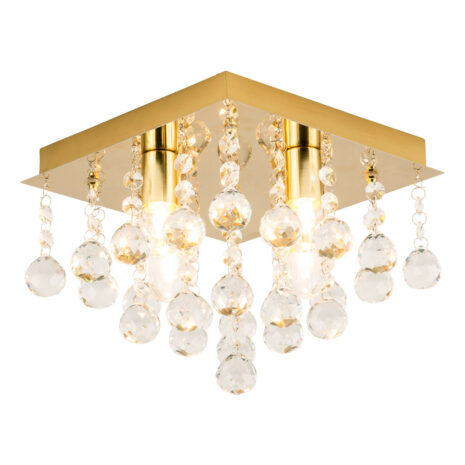 Spa Orlando 4-Light Flush Ceiling Light Crystal Glass and Satin Brass - SPA-24468-SBRS