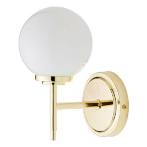 Spa Porto Single Globe Wall Light Opal and Brass - SPA-31306-BRS