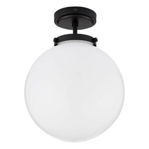 Spa Porto Single Globe Semi-Flush Ceiling Light Opal and Matt Black - SPA-31309-MBLK