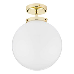 Spa Porto Single Globe Semi-Flush Ceiling Light Opal and Brass - SPA-31309-BRS