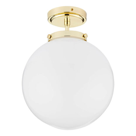 Spa Porto Single Globe Semi-Flush Ceiling Light Opal and Brass - SPA-31309-BRS