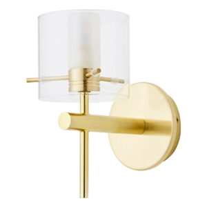 Spa Gene Single Cylinder Wall Light Clear Glass and Satin Brass - SPA-31725-SBRS