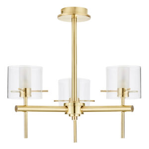 Spa Gene 3-Light Semi-Flush Ceiling Light Clear Glass and Satin Brass - SPA-31726-SBRS