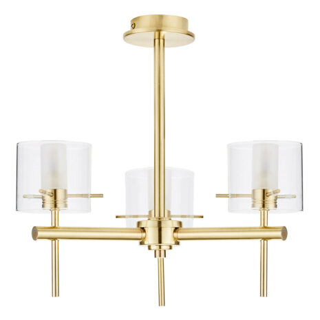 Spa Gene 3-Light Semi-Flush Ceiling Light Clear Glass and Satin Brass - SPA-31726-SBRS