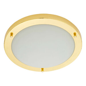 Spa 310mm Delphi LED Flush Ceiling Light 18W Cool White Opal Glass and Brass - SPA-34047-BRS