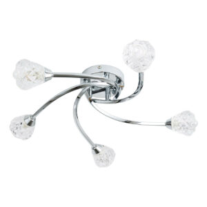 Spa Volos 5-Light Flush Ceiling Light Diamond Cut Glass and Chrome - SPA-35783-CHR