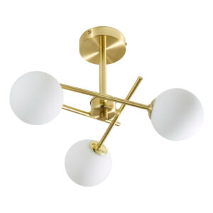 Spa Lindos 3-Light Semi-Flush Ceiling Light Opal Glass and Satin Brass - SPA-35836-SBRS