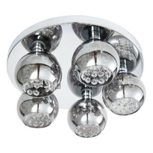 Spa Megara 5-Light Flush Ceiling Light Decorative Crystal Smoke Glass and Chrome - SPA-35841-SMK