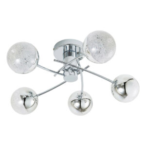 Spa Rhodes LED 5-Light Flush Ceiling Light 24W Cool White Crackle Effect and Chrome - SPA-36303-CHR