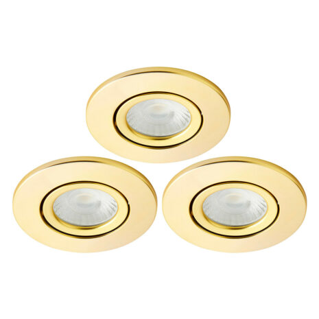 Spa Como LED Tiltable Fire Rated Downlight 5W Dimmable 3-Pack Cool White Satin Brass IP65 - SPA-38570-SBRS