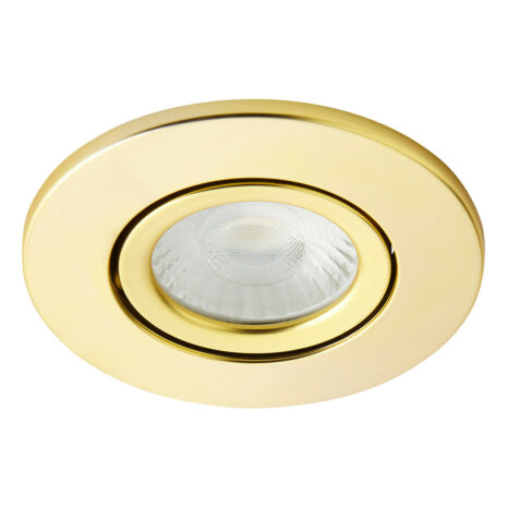 Spa Como LED Tiltable Fire Rated Downlight 5W Dimmable Cool White Satin Brass IP65 - SPA-38571-SBRS