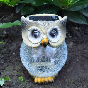 Solalite LED Solar Crackle Glass Ball Owl - 36107sl