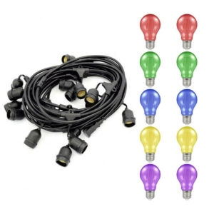 Festoon Light Premium 5m Connectible Outdoor E27 Multi-Coloured with 10x LED GLS Light Bulbs - X6096