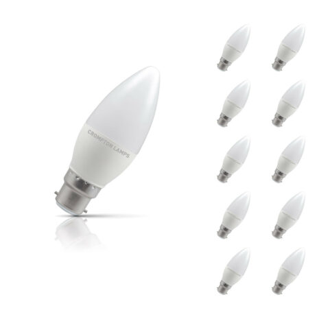 Crompton Candle LED Light Bulb B22 5.5W (40W Eqv) Daylight 10-Pack Opal - 11366