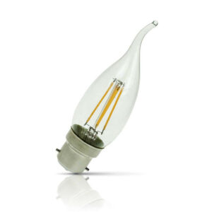 Prolite Candle LED Light Bulb B22 4W (30W Eqv) Warm White Flame Tip Clear - CELF/LEDFIL/4WBC