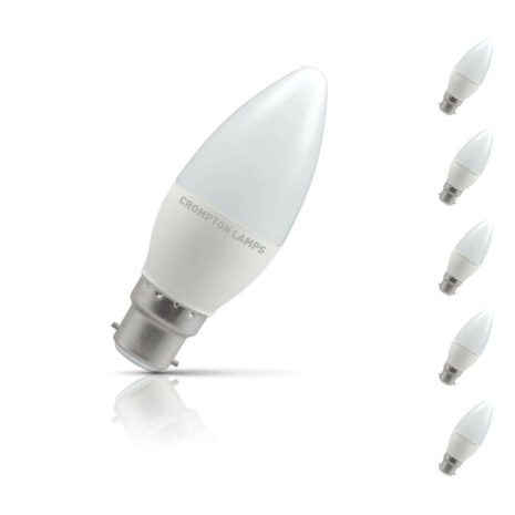 Crompton Candle LED Light Bulb B22 5.5W (40W Eqv) Warm White 5-Pack Opal - 11298