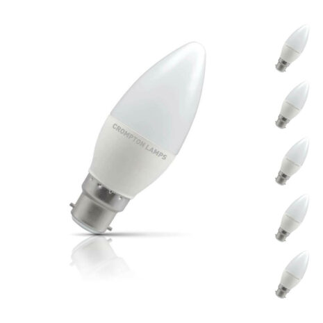Crompton Candle LED Light Bulb B22 4.9W (40W Eqv) Cool White 5-Pack Opal - 11335