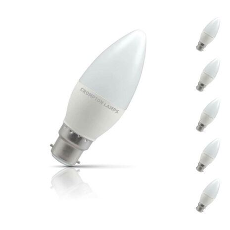 Crompton Candle LED Light Bulb B22 5.5W (40W Eqv) Daylight 5-Pack Opal - 11366
