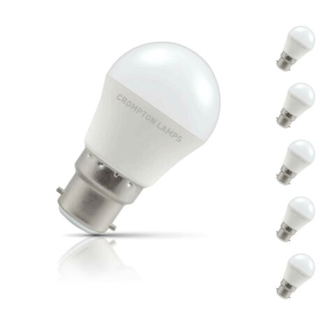 Crompton Golfball LED Light Bulb B22 5.5W (40W Eqv) Daylight 5-Pack Opal - 11564